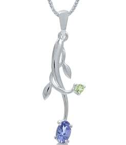 Natural Tanzanite & Peridot 925 Sterling Silver Vine Leaf Pendant