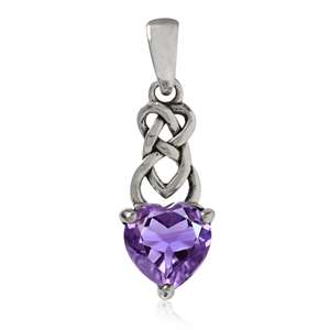1.04ct. Natural Heart Shape Amethyst 925 Sterling Silver Celtic Knot Pendant