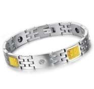 316L Stainless Steel Men's Bracelet with Gold Detail and CZ