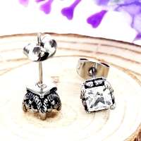 Intricate Detailed Titanium and CZ Stud Earrings