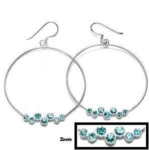 GUARANTEED REAL SILVER! 42mm Hoop Earrings 925 Sterling Silver with Blue CZ