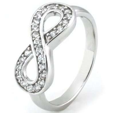 INFINITY White Cubics 925 Solid Sterling Silver Ring. Size 6 / M / 16.3mm