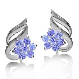 WOW!!! Authentic 0.560ct Genuine Tanzanite 925 Sterling Silver Flower Earrings