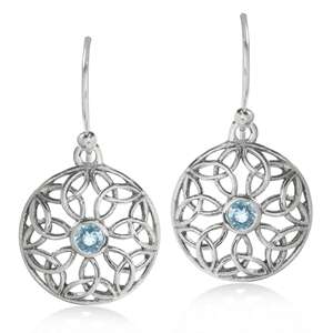 0.28ct Blue Topaz 925 Sterling Silver Triquetra Celtic Knot Circle Earrings