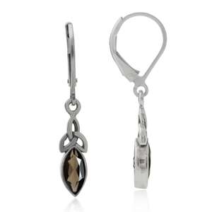 1.04ct Smoky Quartz 925 Sterling Silver Triquetra Celtic Knot Leverback Earrings