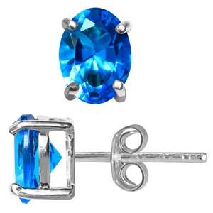 2.42ct Swiss Blue Cubics 925 SOLID Sterling Silver Stud Earrings