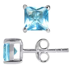 1.42ct Topaz Blue Cubics 925 SOLID Sterling Silver Stud Earrings