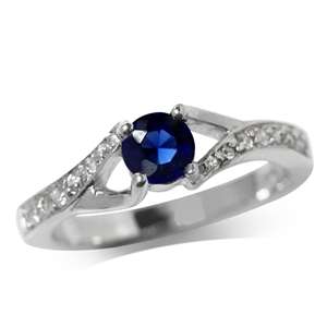0.55ct Sapphire Blue & White Cubics 925 SOLID Sterling Silver Ring. Size 6 / M / 16.3mm