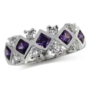 1.38ct Amethyst Purple & White Cubics 925 SOLID Sterling Silver Ring. Size 9 / S / 19mm