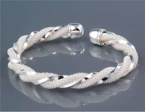 ASHA CRAFT - 925 Silver Twisted Mesh Cuff Bangle - 6mm wide