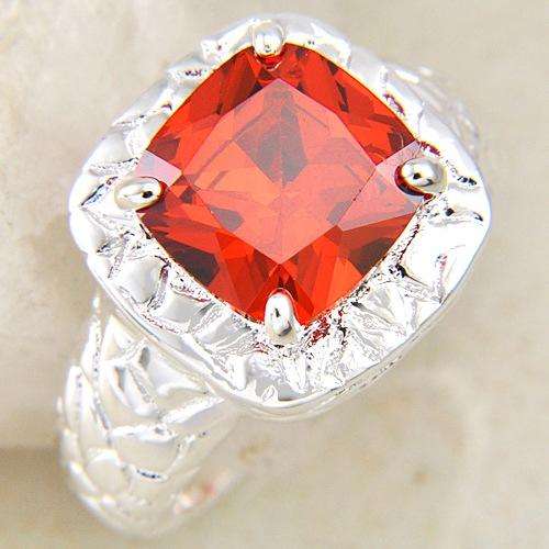 3.87ct Cushion cut Cr. Red Quartz 925 Silver Ring. Size 7 / O / 17.3mm