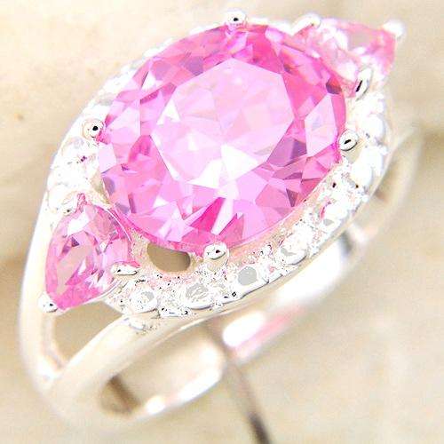 6.47ct Oval n Pear cut Cr. Pink Topaz 925 Silver Ring. Size 9 / S / 19mm