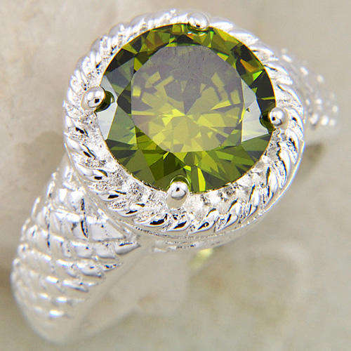 3.87ct Brilliant cut Cr. Peridot 925 Silver Dress Ring. Size 8 / Q / 18mm