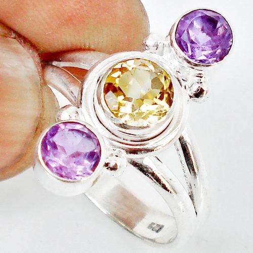 GENUINE CITRINE + AMETHYST GEMSTONE 925 SILVER RING JEWELRY size 8