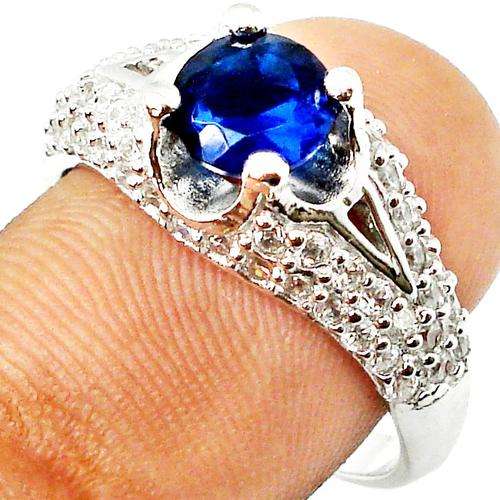 4.61cts BLUE SAPPHIRE TOPAZ GEMSTONE 925 SILVER RING JEWELRY size 9