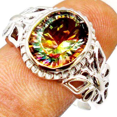 4.05cts GREEN RAINBOW TOPAZ GEMSTONE 925 SILVER RING JEWELRY size 8