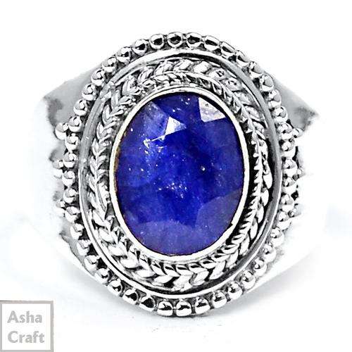 handcraft SOLID HEAVY 925 STERLING SILVER INDIAN SAPPHIRE RING