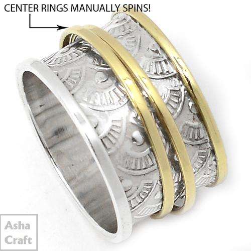 9CT YELLOW GOLD VERMEIL SPINNERS 925 STERLING SILVER RING