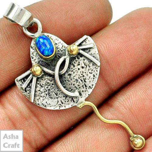 9CT YELLOW GOLD VERMEIL FIRE OPAL 925 STERLING SILVER PENDANT