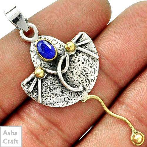 9CT YELLOW GOLD VERMEIL SAPPHIRE 925 STERLING SILVER PENDANT