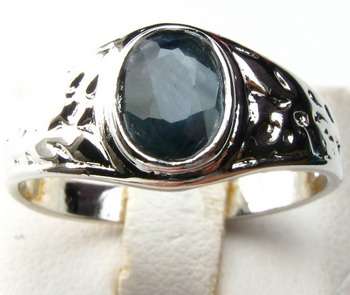 SOLID HEAVY 925 STERLING SILVER 1.670ct SAPPHIRE RING - Size 8 / Q