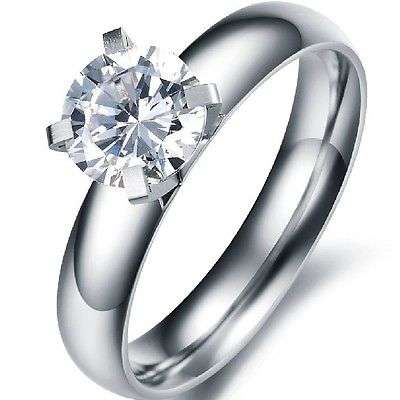 Exquisite 1.00ct Sim Diamond Titanium Solitaire Ring - Size 6 / M / 16.3mm