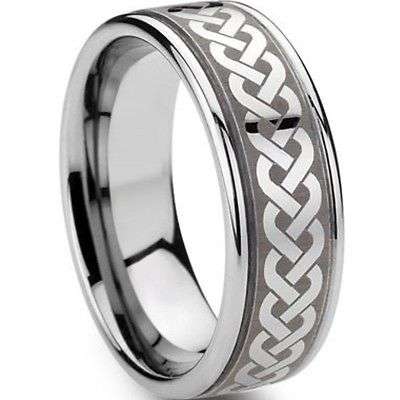 8mm wide Authentic Solid Stainless Steel Mens Celtic Ring - Size 11 / W
