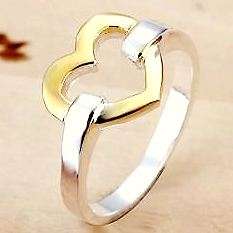 Fashionable Goldtone Detail Heart 925 Silver Ring. Size 8 / Q