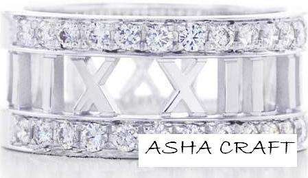 Extraordinary Sim Diamond Roman Numerals 925 Silver Ring. Size 8 / Q