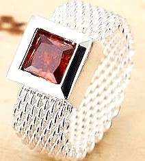 2.00ct Sim Orange Sapphire Weaved Mesh 925 Silver Ring. Size 7 / O