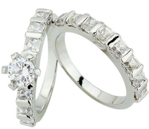 SIM DIAMOND ENGAGEMENT and WEDDING RING SET - Size 8[Q]