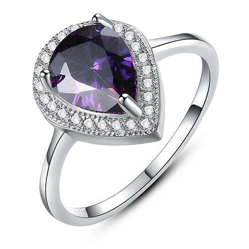 BRAND NEW 2.00ct Cr. Amethyst Pear Halo Ring. Size 4.5 / J / 15.5mm