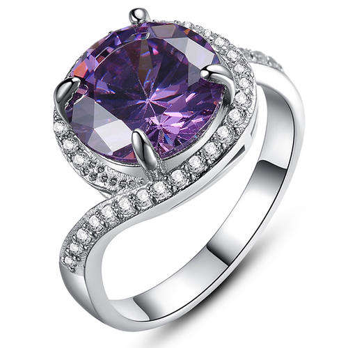 BRAND NEW 5.26ct Cr. Amethyst Solitaire Halo Ring. Size 8.5 / R / 18.5mm