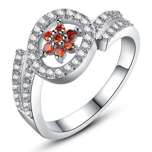 BRAND NEW 0.94ct Cr. Orange Sapphire Flower Halo Ring. Size 7 / O / 17.3mm