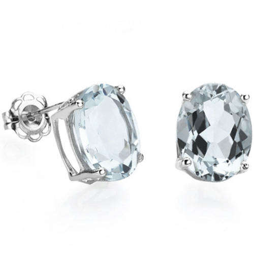 SPARKLING OVAL 0.77 CARAT AQUAMARINE PLATINUM OVER 0.925 STERLING SILVER EARRINGS