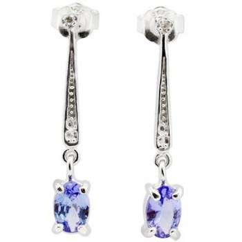 AWESOME 0.81 CT GENUINE TANZANITE & DIAMOND 0.925 STERLING SILVER W/ PLATINUM EARRINGS
