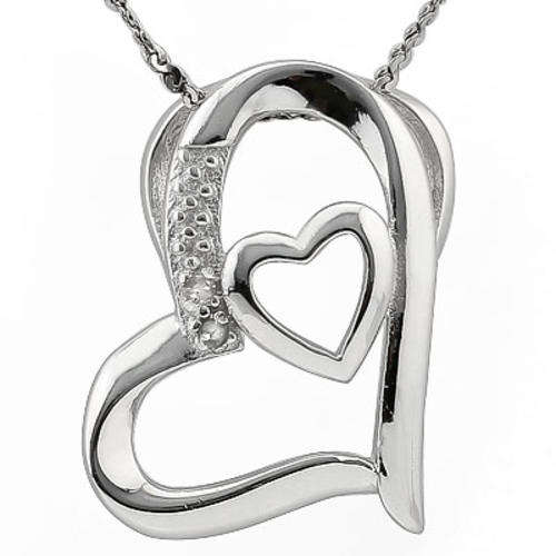 ALLURING 0.02 CARAT GENUINE DIAMOND PLATINUM OVER 0.925 STERLING SILVER HEART PENDANT