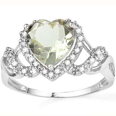 Sparkling 1.53 CT Green Amethyst & 2 Pcs White Diamond 0.925 Sterling Silver W/ Platinum Ring