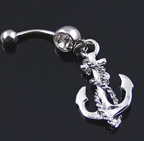 Fancy Nautical Anchor With Rope Belly Button Navel Ring