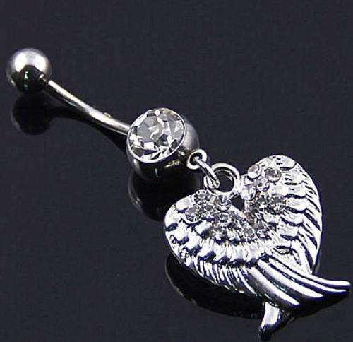 Nice Chic Steel Rhinestones Double Wings Pendant Ball Button Navel Ring