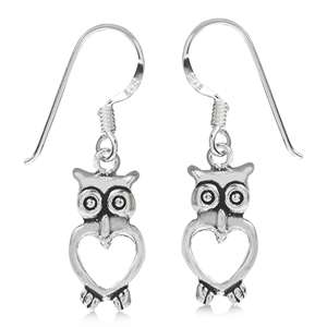 925 Sterling Silver Wise Owl Dangle Earrings