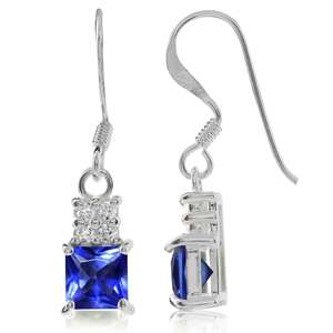 0.74ct Tanzanite Blue CZ and Cr. Topaz 925 Sterling Silver Drop Dangle Earrings