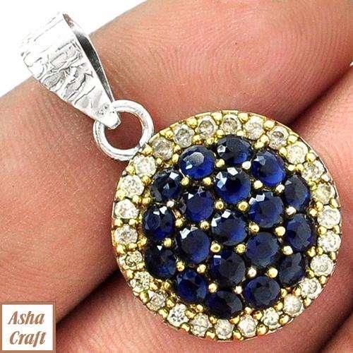 18K GOLD VERMEIL TWO TONE 1.90CARAT SAPPHIRE PENDANT JEWELRY