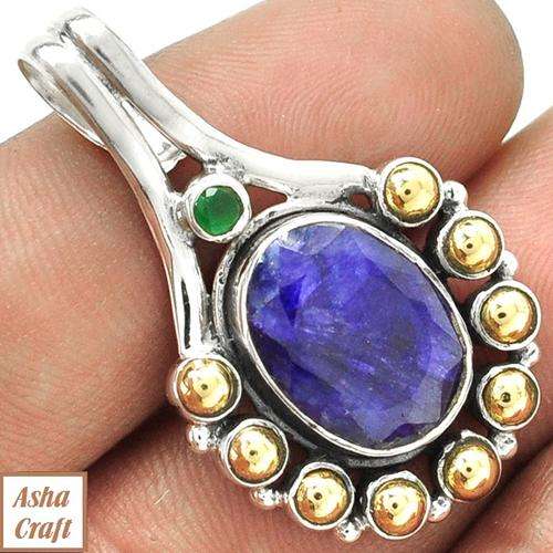 18K GOLD VERMEIL TWO TONE 6.50CARAT SAPPHIRE PENDANT JEWELRY