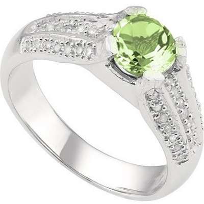 PRECIOUS 1.76 CT GREEN AMETHYST & WHITE DIAMONDS PLATINUM OVER 0.925 STERLING SILVER RING