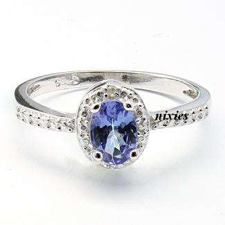 AWESOME 0.42 CARAT GENUINE TANZANITE AND DIAMONDS PLATINUM VERMEIL RING