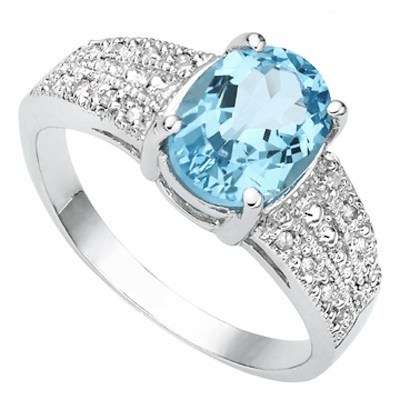 DAZZLING 2.40 CT BLUE TOPAZ & WHITE DIAMONDS 0.925 STERLING SILVER W/ PLATINUM RING