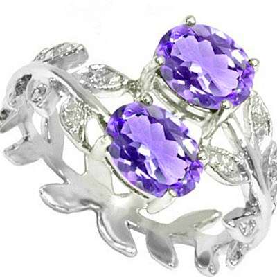 Gorgeous 1.36 Carat Amethyst & Genuine Diamonds Platinum/925 Sterling Silver Ring