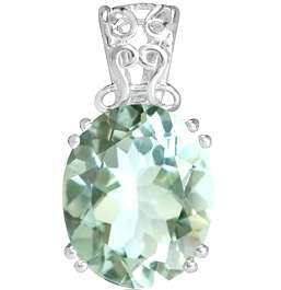 4.32 carat Natural Green Amethyst Solitaire Filigree 925 Sterling Silver Pendant