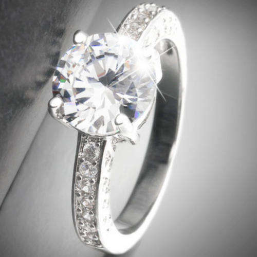 Sensational 3.03 Carat Cr. Diamond Solitaire with Accents Engagement Ring